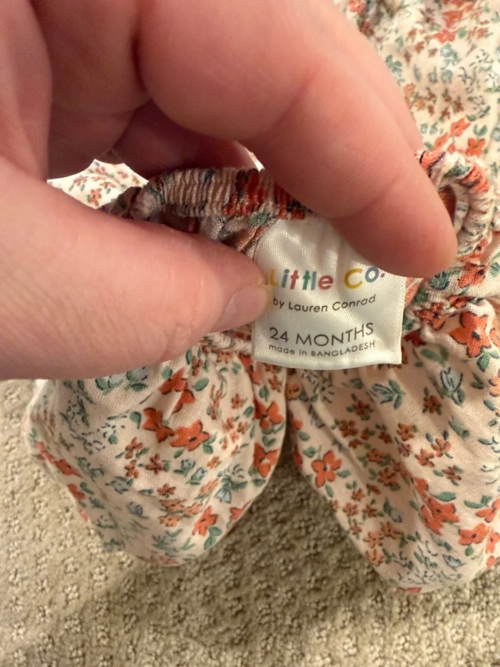 Girls' Floral Puff-Sleeve Dress in Cream and Coral